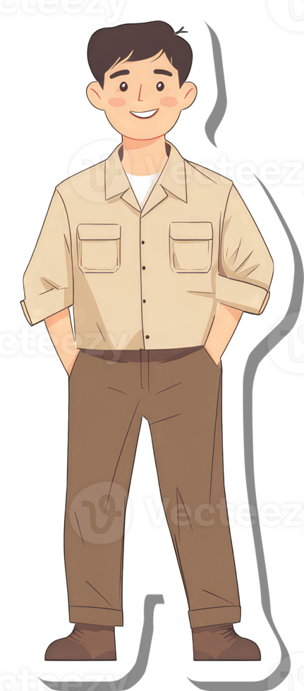 A cartoon man in a tan shirt and brown pants png