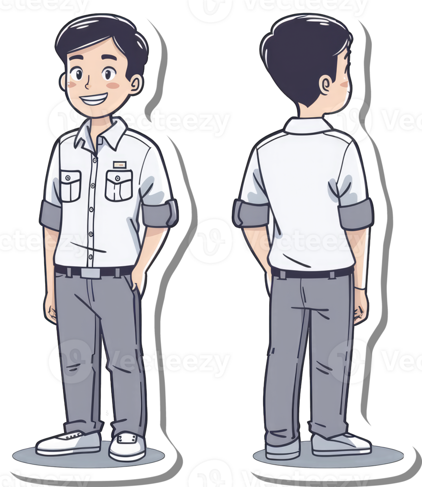 Two cartoon characters of a man in white shirt and gray pants png