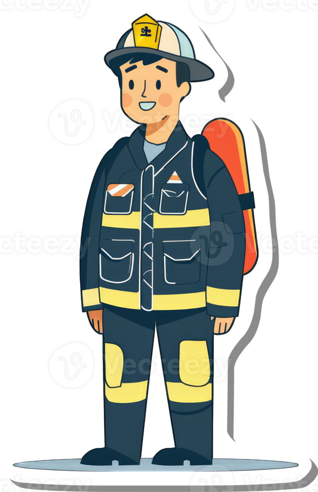 Sticker of a fireman with backpack png