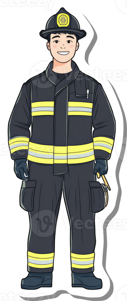 A sticker of a fireman in a uniform png