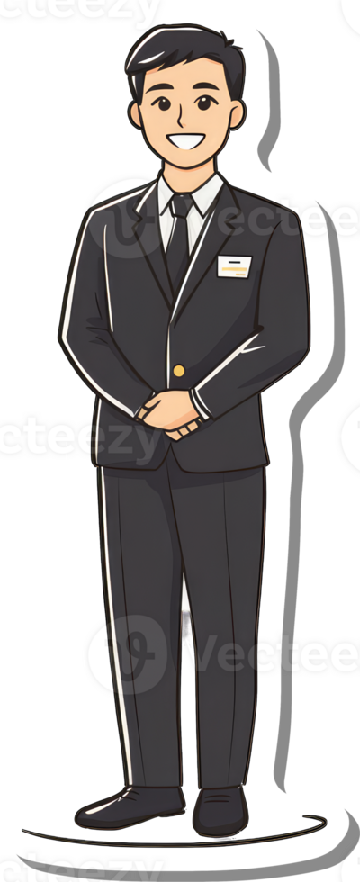 A cartoon man in a suit standing with his hands on his hips png