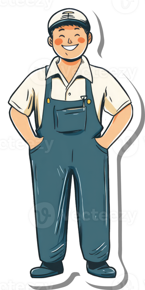 A sticker of a man in overalls png