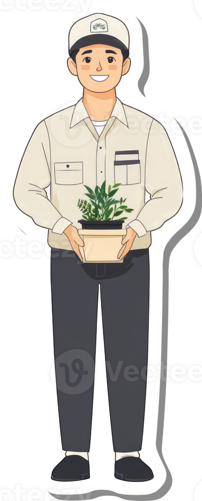 A man holding a plant in his hand png
