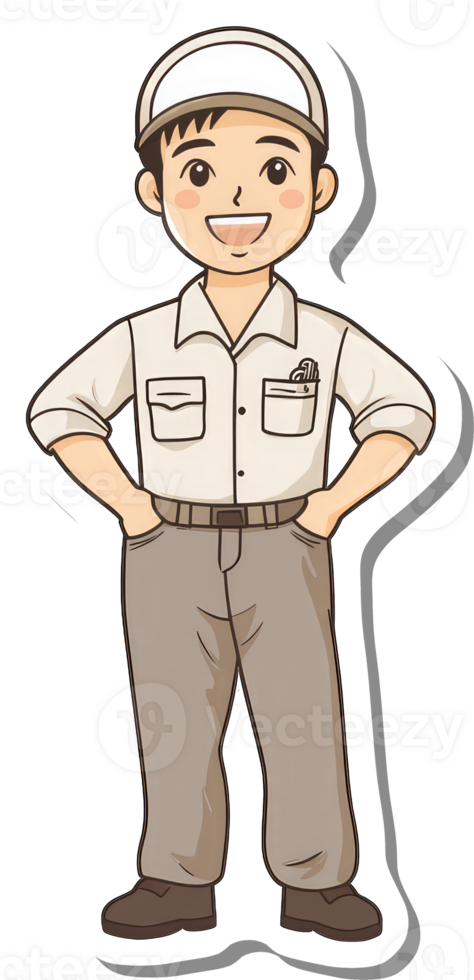 A cartoon man in a white hat and pants png