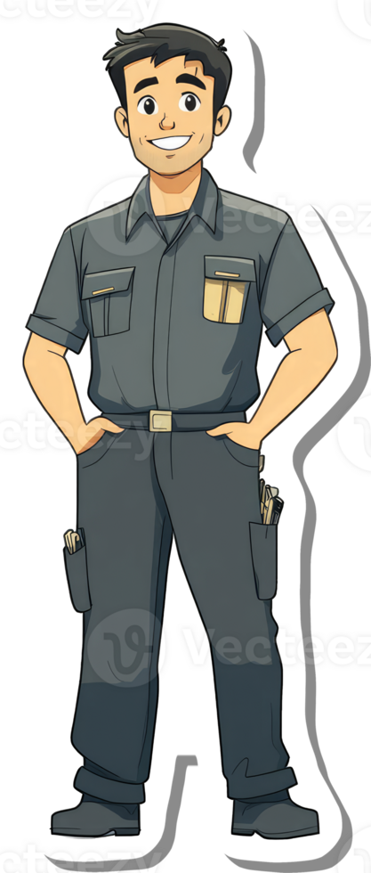 Cartoon of a man in uniform standing with his hands on his hips png