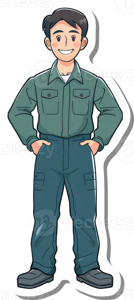 A cartoon man in a green uniform png