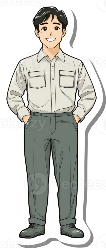 A cartoon man in a shirt and pants png