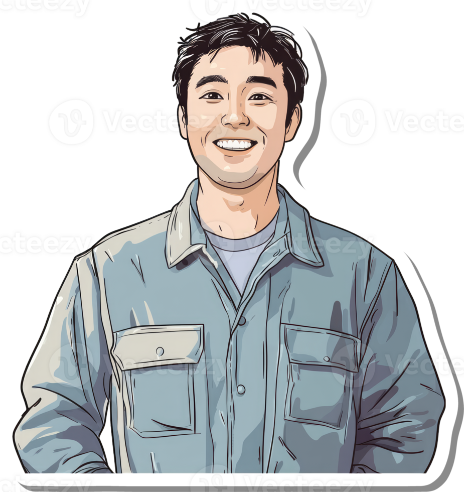 A sticker of a man in a blue shirt png