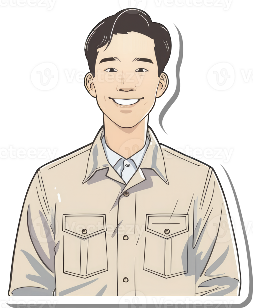 A sticker of a man wearing a shirt png