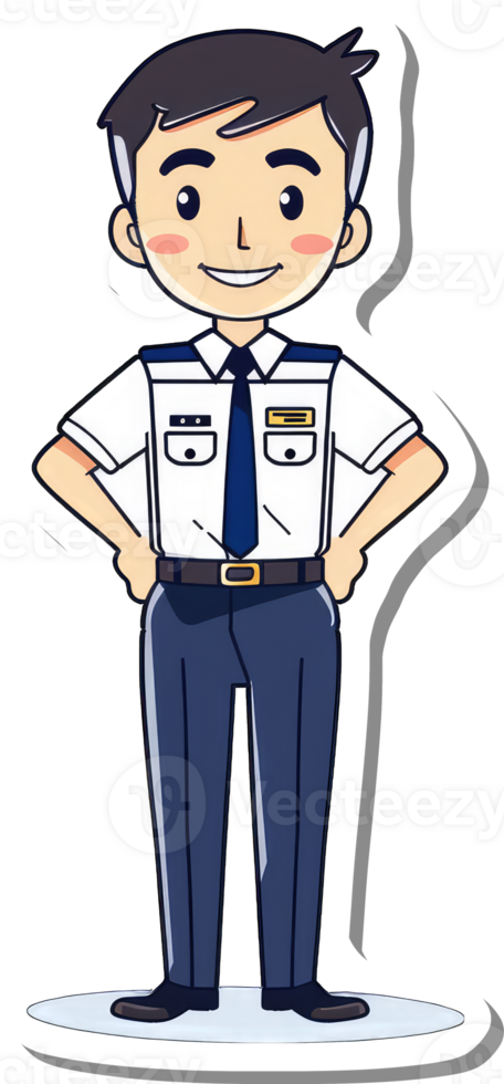 A cartoon man in a uniform standing with his hands on his hips png