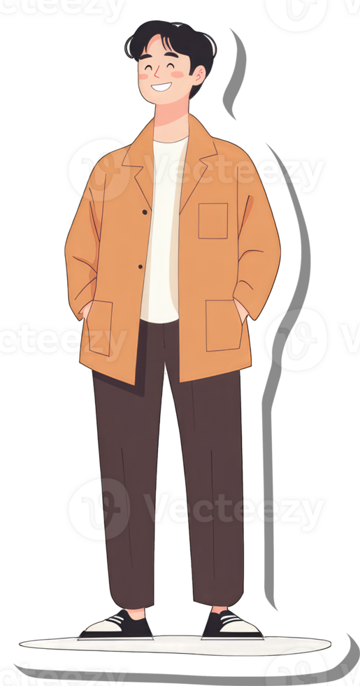 A sticker of a man in a brown jacket png