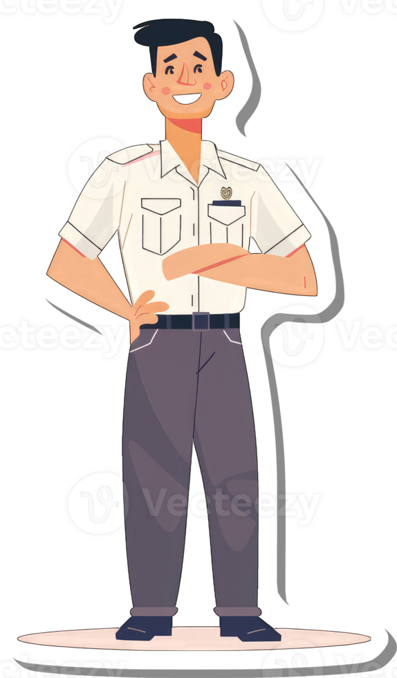 A cartoon man in a uniform standing with his hands on his hips png