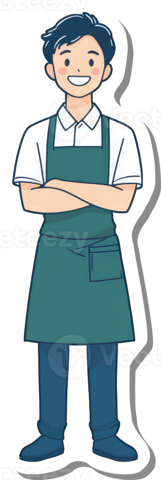 A cartoon man in apron standing with his arms crossed png