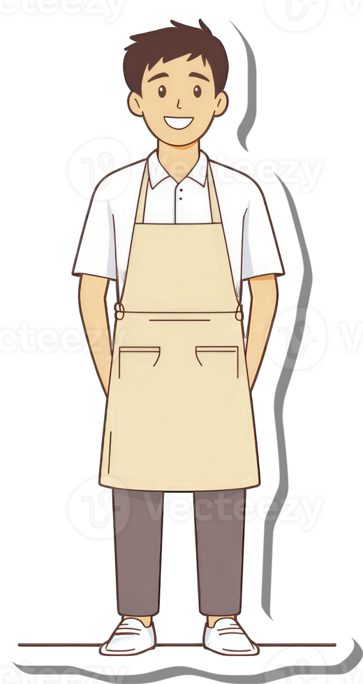 A cartoon man in an apron standing with his hands on his hips png