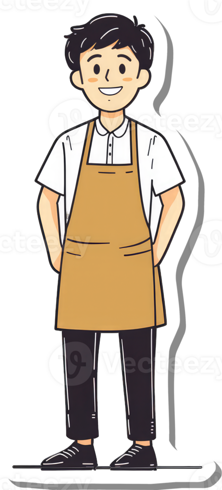 A cartoon man wearing an apron and black pants png