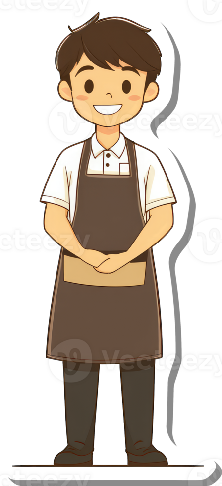 A cartoon waiter with apron and apron png