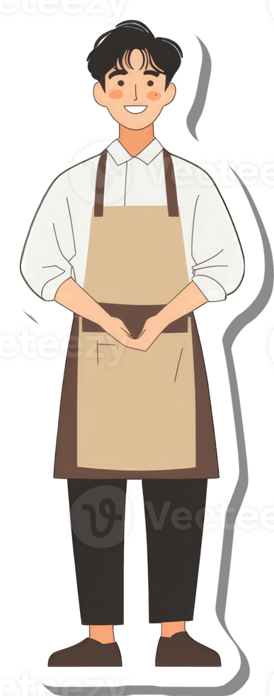 A cartoon man with an apron on a white background png