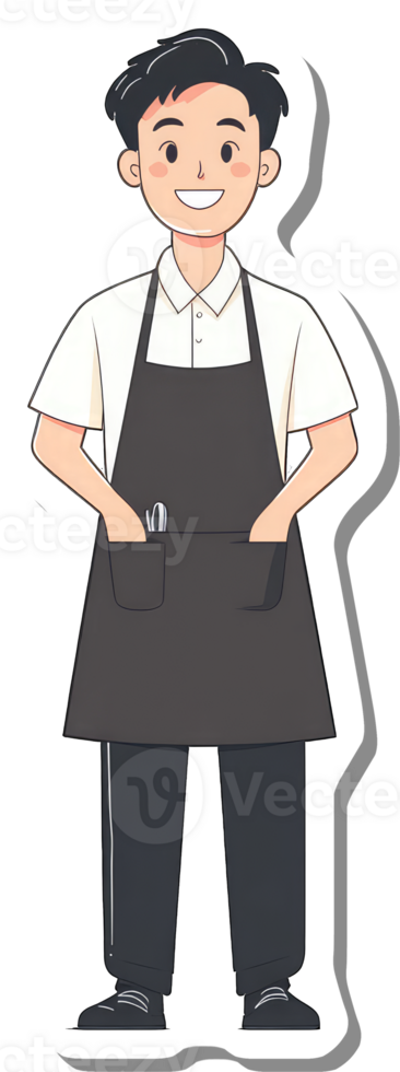 A cartoon man in an apron and black pants png