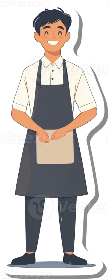 A cartoon man in an apron holding a piece of paper png