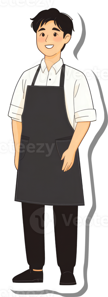 A cartoon chef with apron and black shirt png