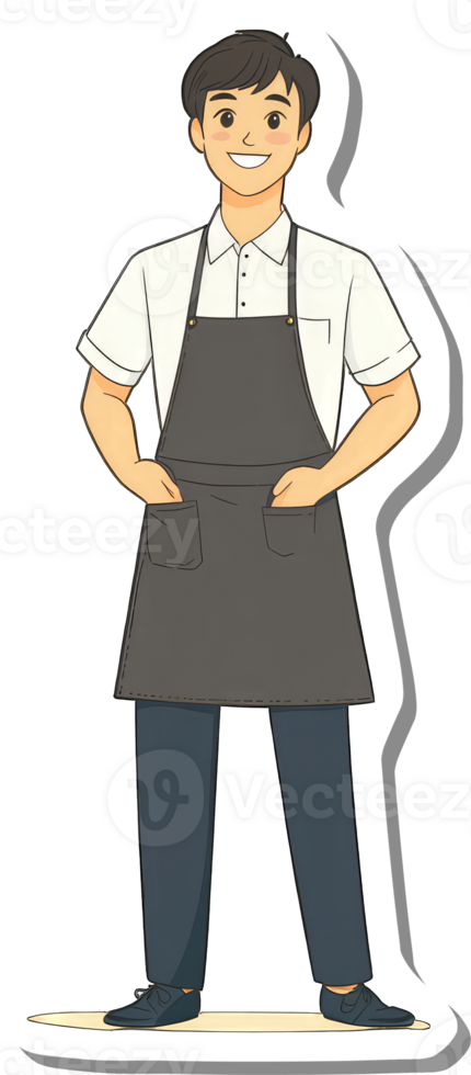 A cartoon man in an apron and tie png