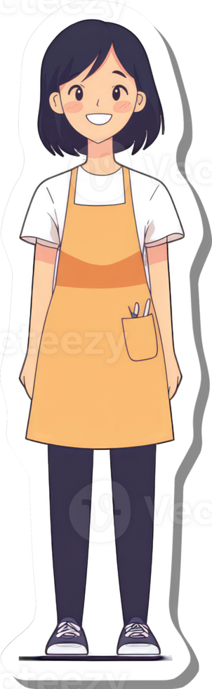 A sticker of a girl wearing an apron png
