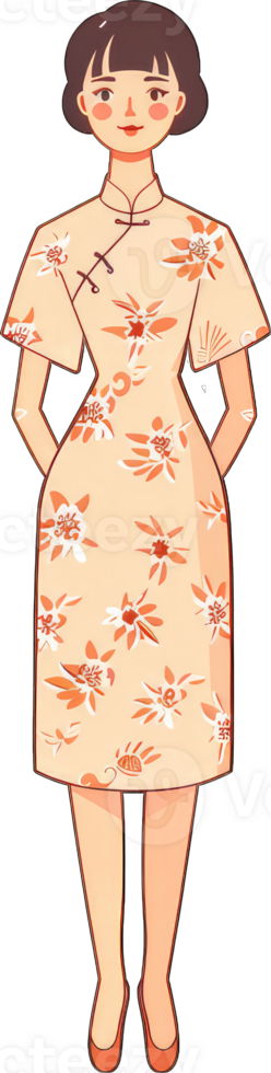 A Young Woman Wearing A Floral Cheongsam Dress png