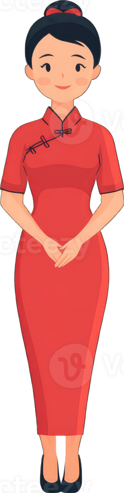 Woman in Traditional Red Chinese Dress Stands Respectfully png