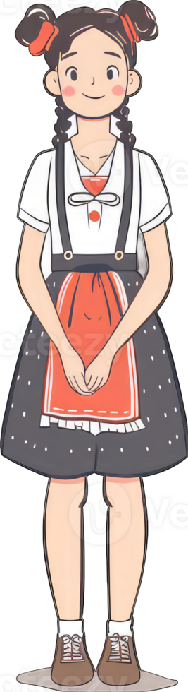 A Cute Girl Wearing A Red Apron And Black Shoes png