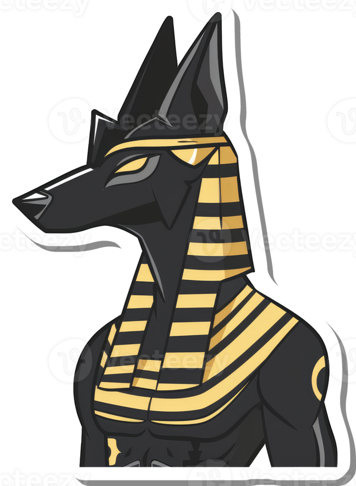 A stylized Anubis figure in gold and black attire png