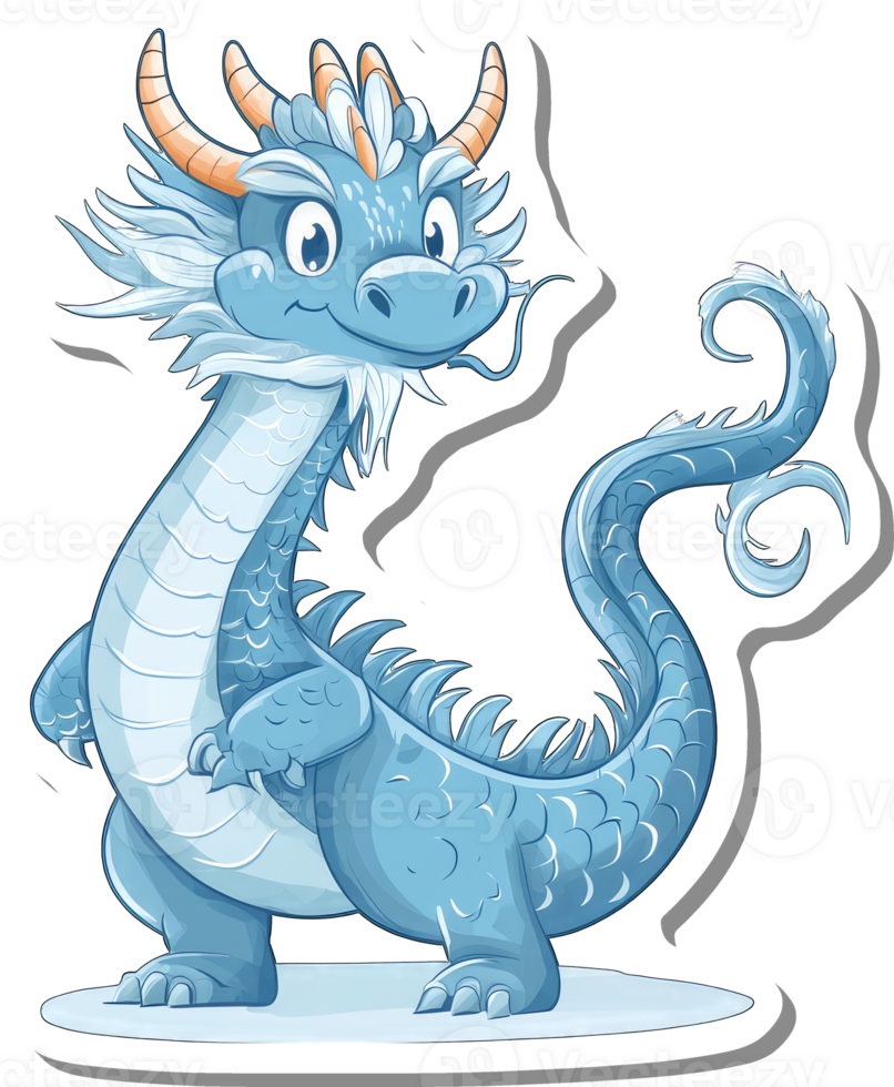 Adorable Light Blue Dragon Cartoon Illustration png