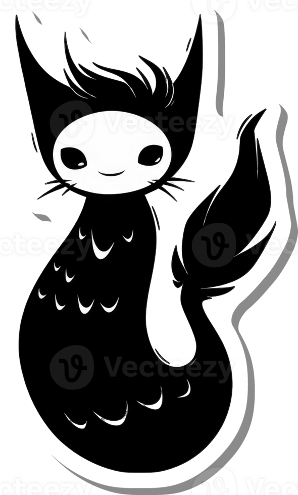 A Monochrome Cat Merfolk Fantasy Creature Design png