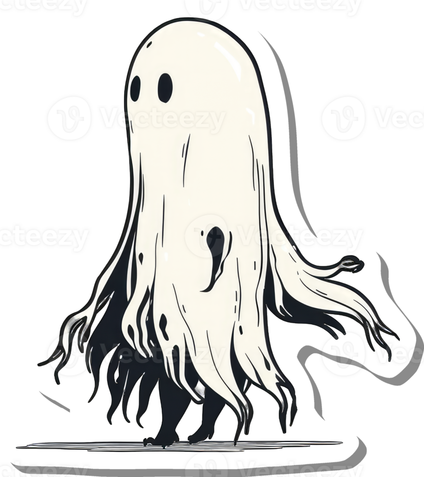 A whimsical cartoon ghost strolls along casually png