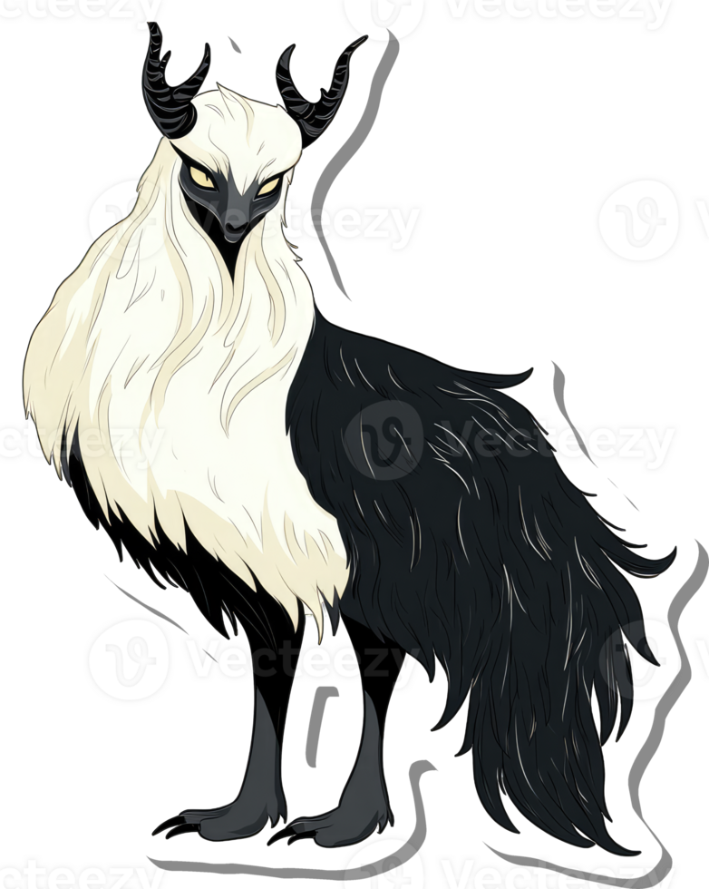A stylized mythical creature with white and black fur png