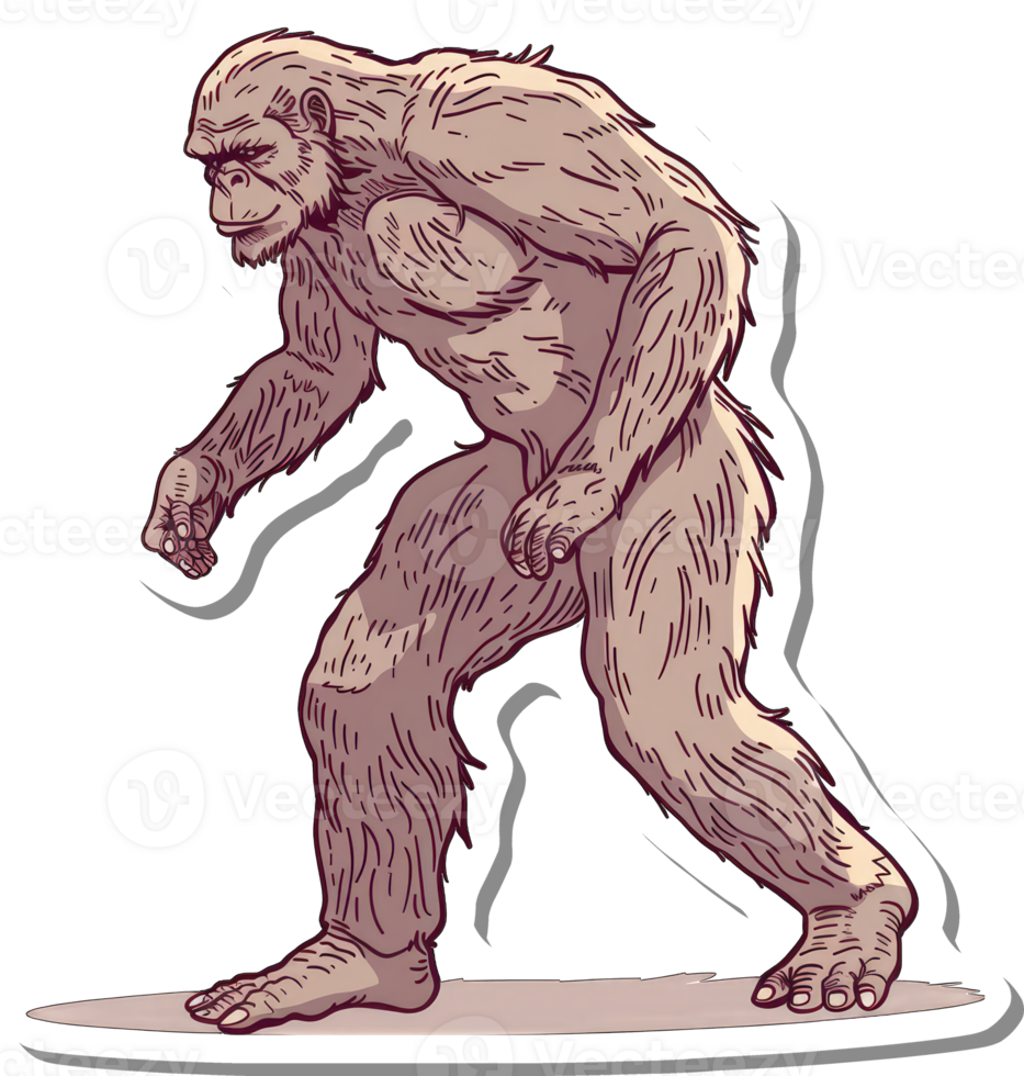 A hairy bipedal creature walks across a plain surface png