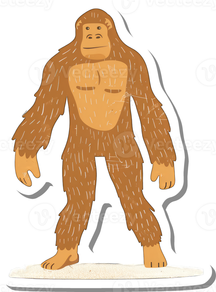 A Bigfoot illustration stands on sandy ground png