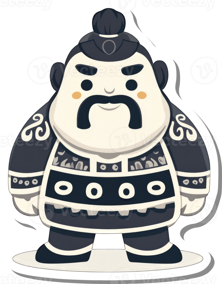 Cartoon illustration of a chubby Asian man in traditional attire png