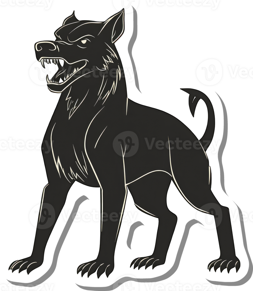 A snarling black canine stands alert and fierce png
