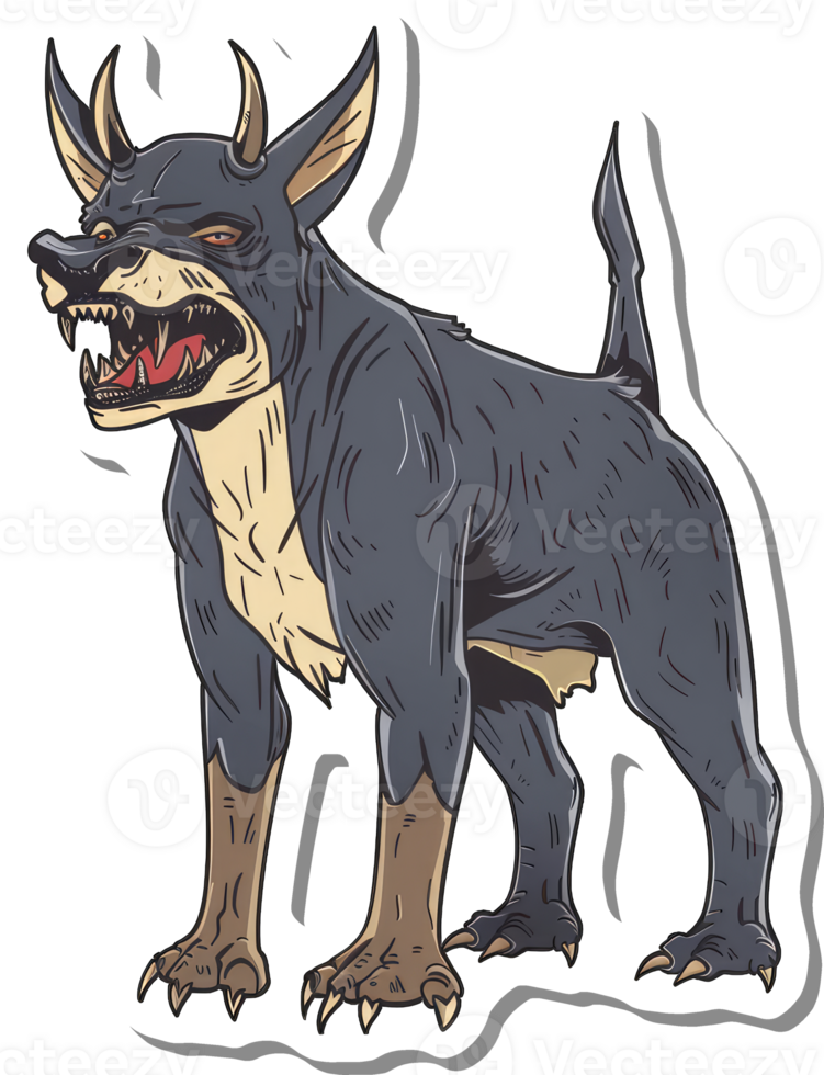 A snarling demonic dog creature stands alert png