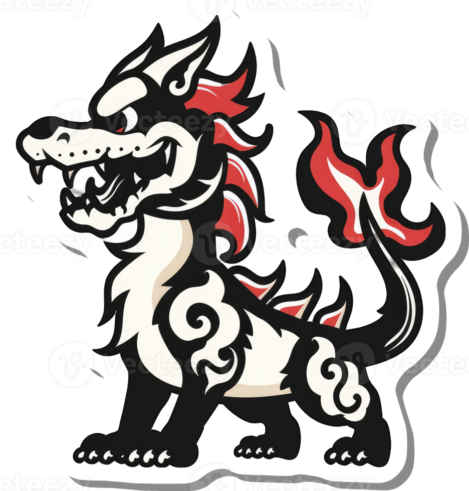 A stylized mythical creature a fiery dog like dragon png