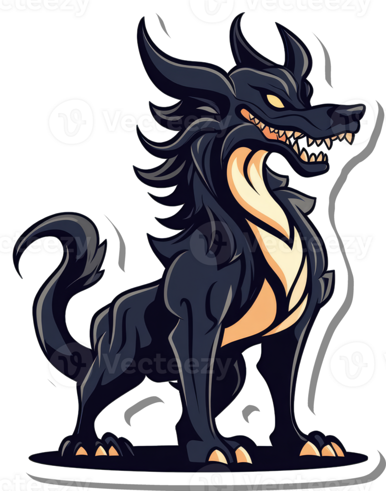 A fierce black canine creature stands alert png