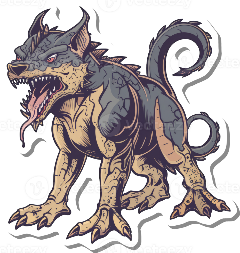 Fierce Canine Dragon Hybrid Creature Illustration png