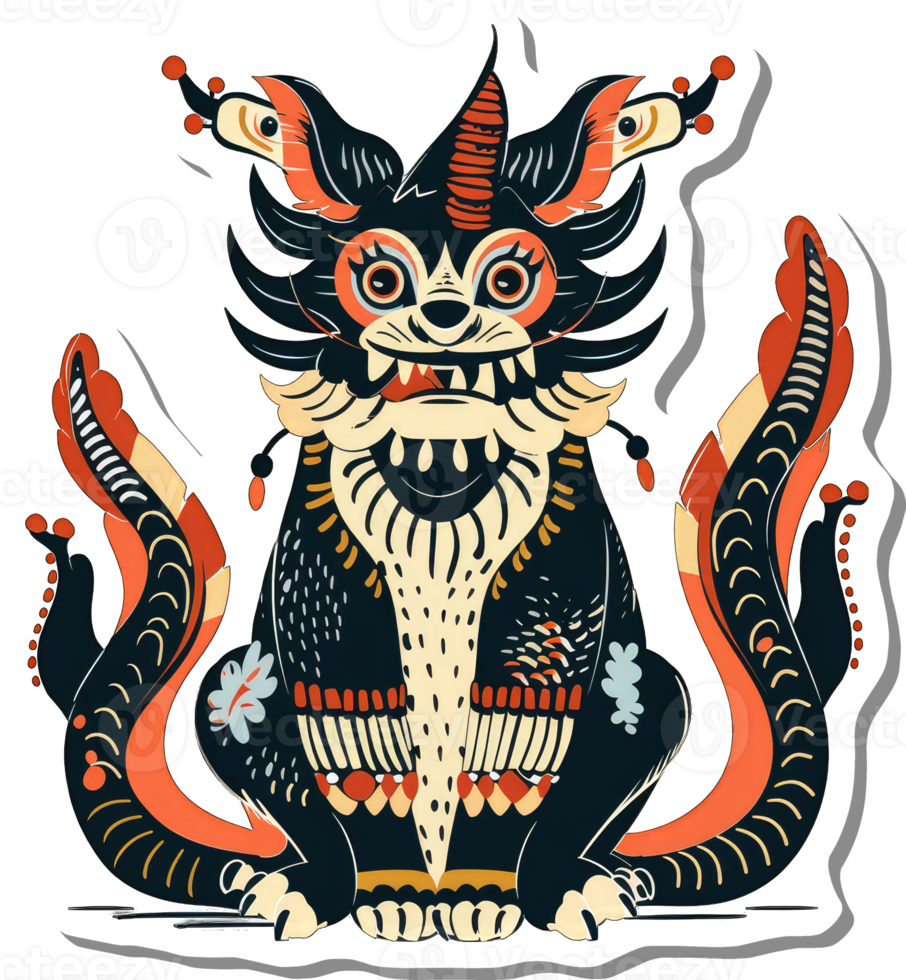 Stylized Mythical Creature with Two Tails and Horns png