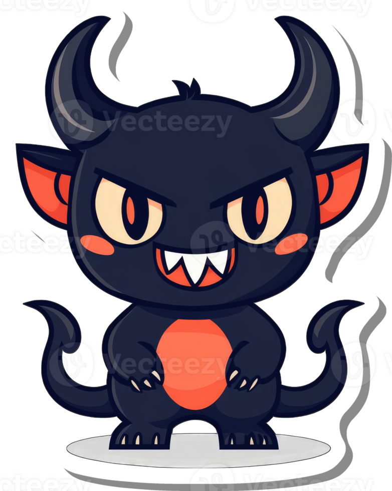 A cute little demon sticker with horns and red eyes png