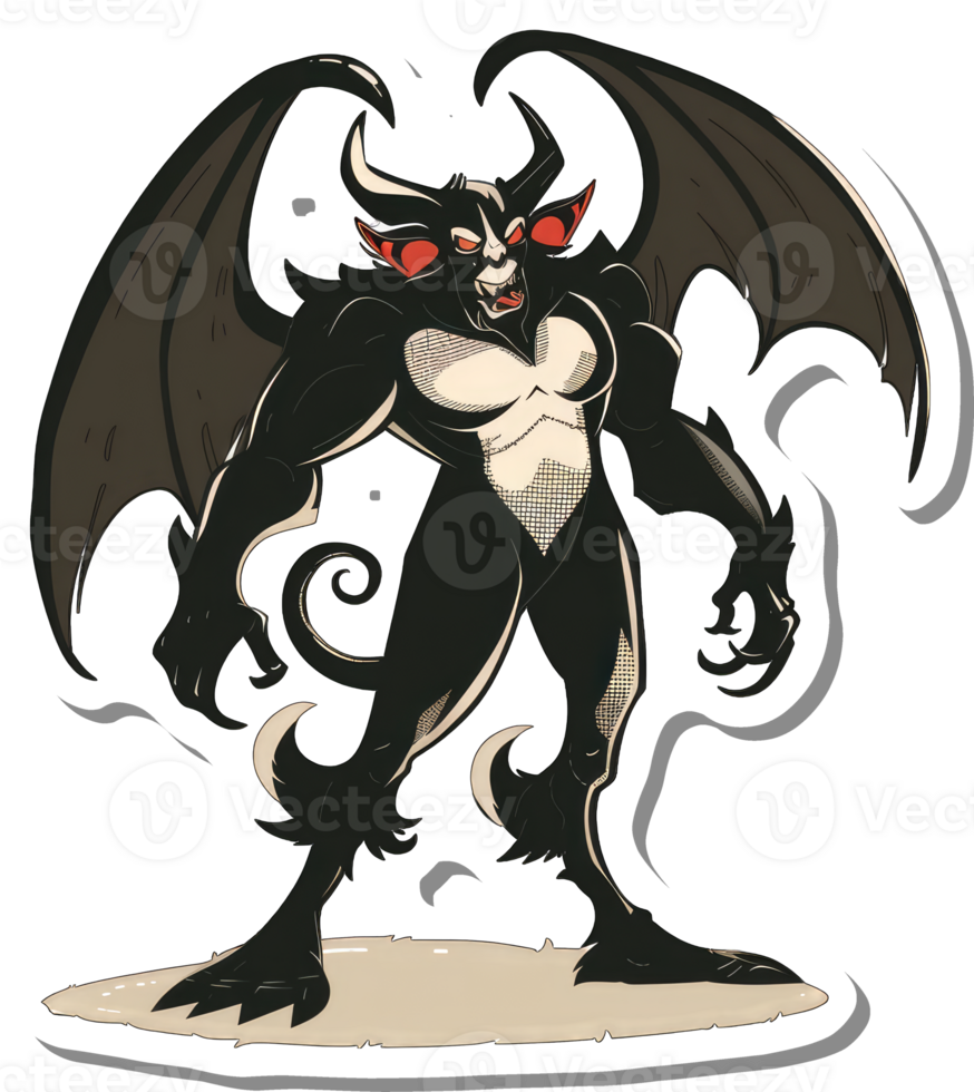 A Powerful Black Demon With Large Wings Stands Tall png