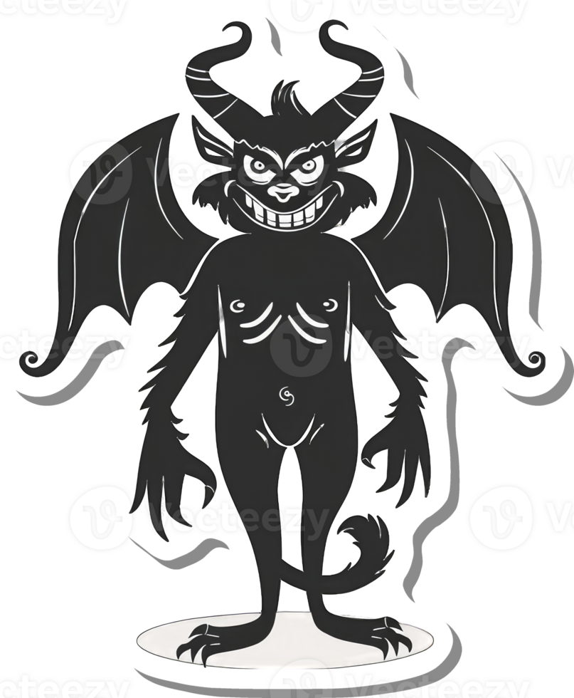 A demonic creature with wings and horns stands on a base png