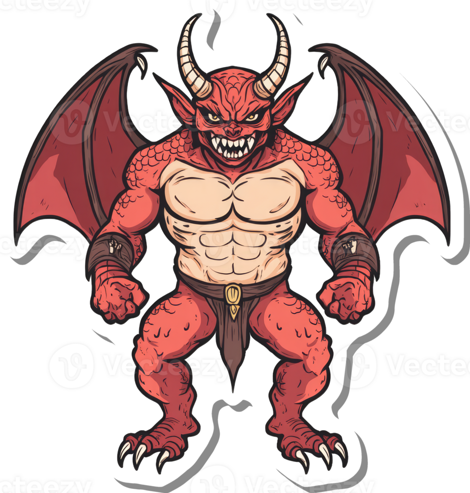 Powerful Red Demon With Large Wings And Horns png