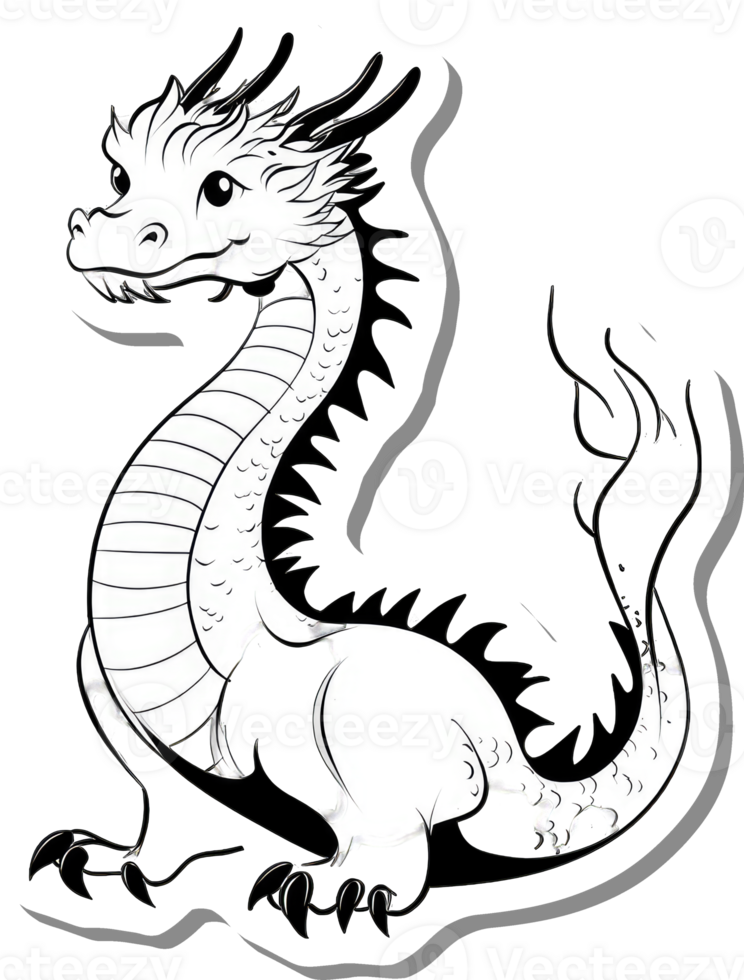 Adorable Cartoon Dragon Design Simple Black White Illustration png