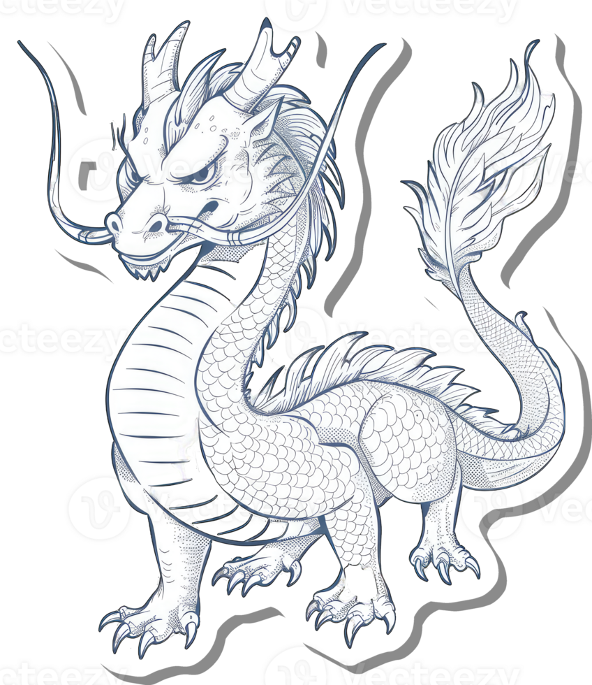 A Detailed Drawing Of A Majestic Asian Dragon png