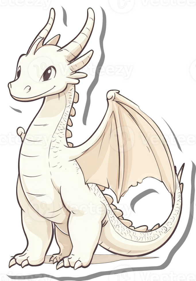 Adorable White Dragon Cartoon Character Illustration png